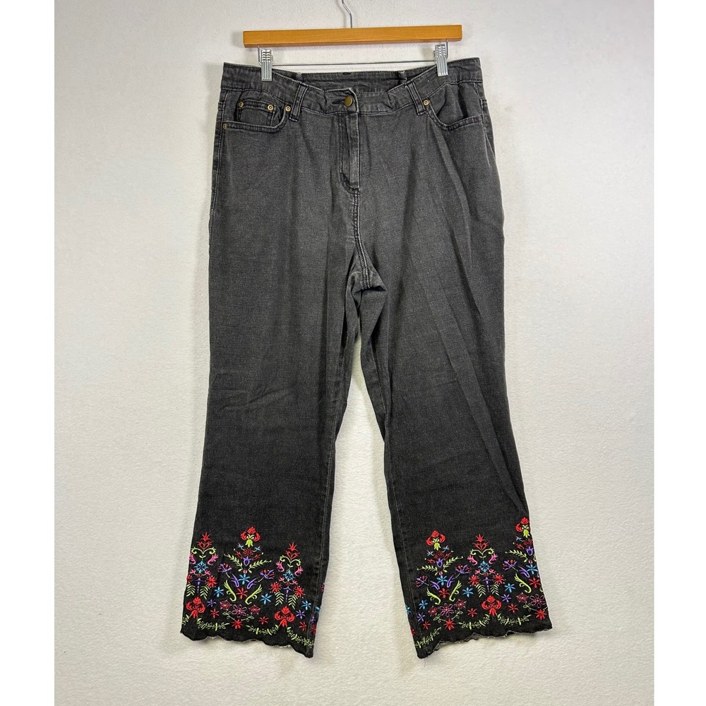 Two Twenty Collection Blair Jeans Womens 20PT Black Embroidered Scalloped Hem‎